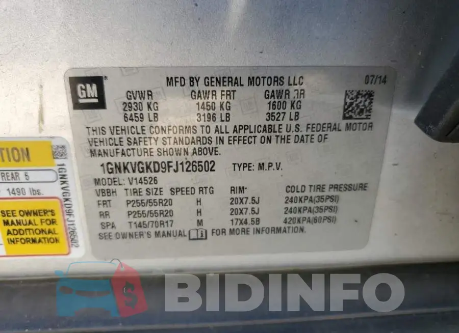 1GNKVGKD9FJ126502 Photo# 14