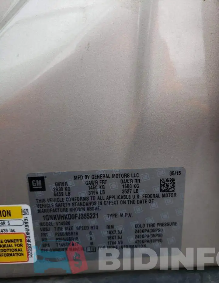 1GNKVHKD9FJ355221 Photo# 13