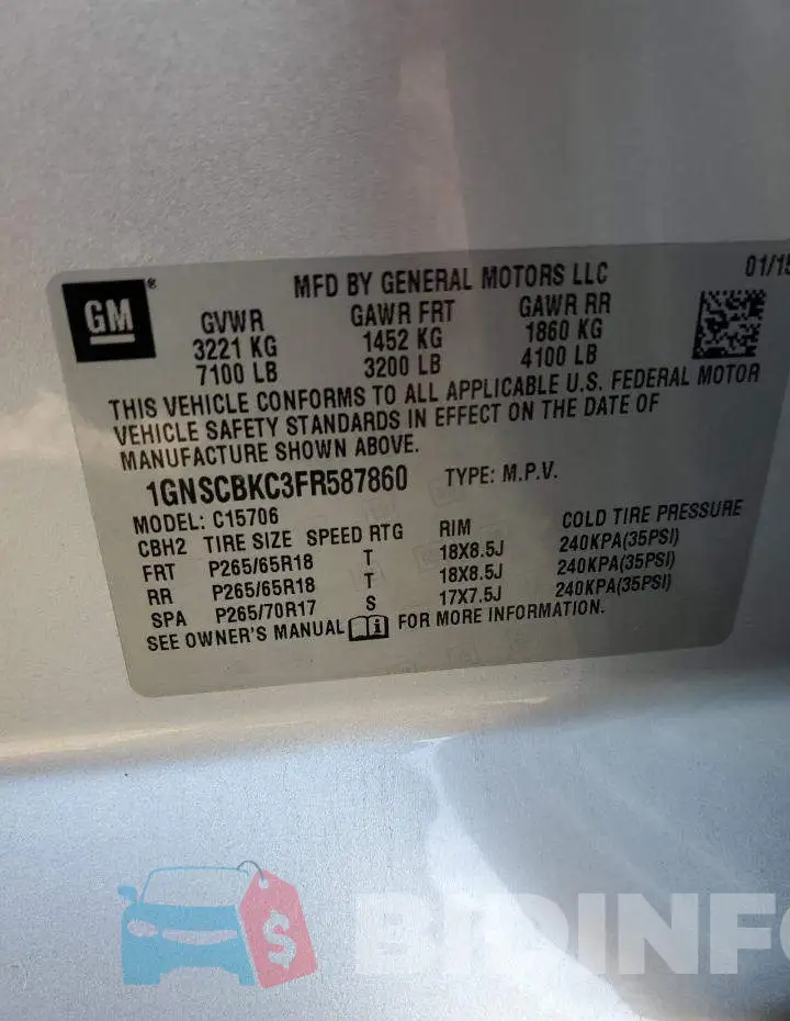 1GNSCBKC3FR587860 Photo# 13