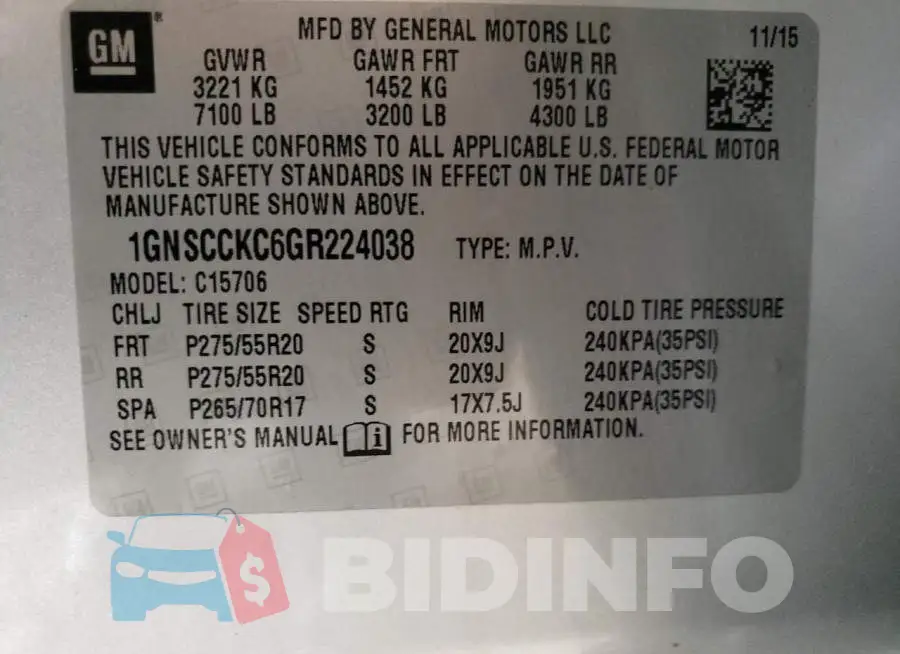 1GNSCCKC6GR224038 Photo# 14