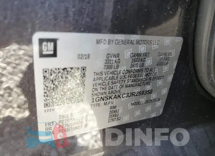 1GNSKAKC3JR259358 Photo# 12