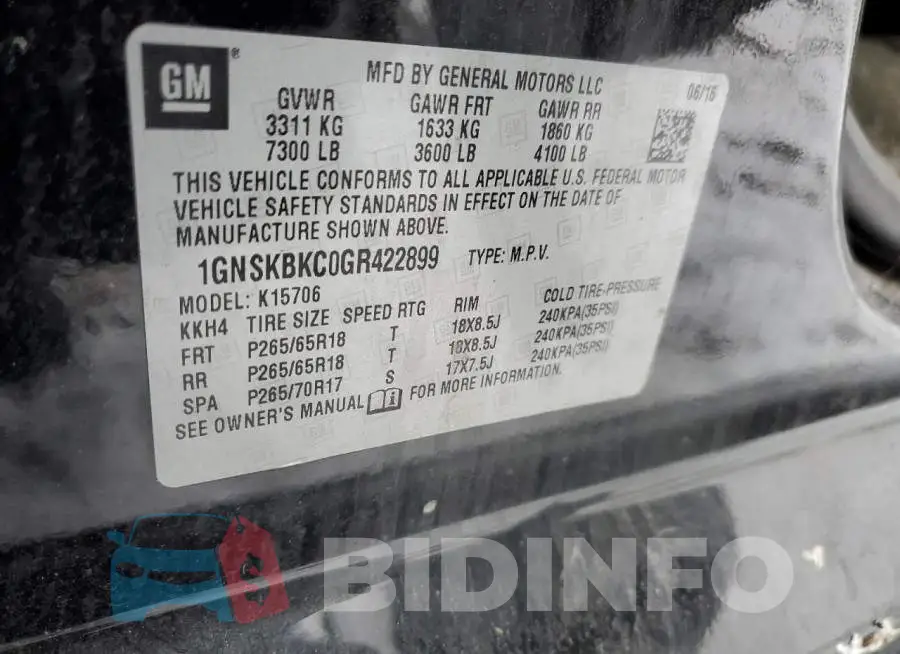 1GNSKBKC0GR422899 Photo# 13