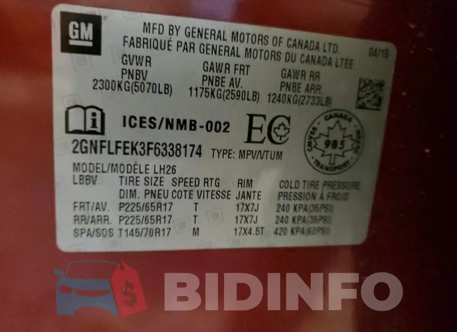 2GNFLFEK3F6338174 Photo# 14