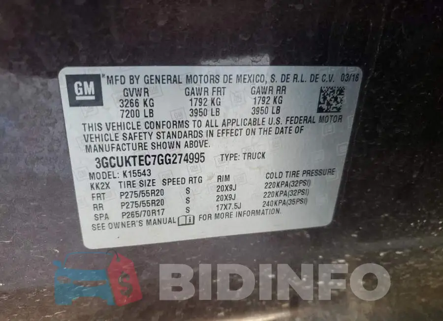 3GCUKTEC7GG274995 Photo# 13