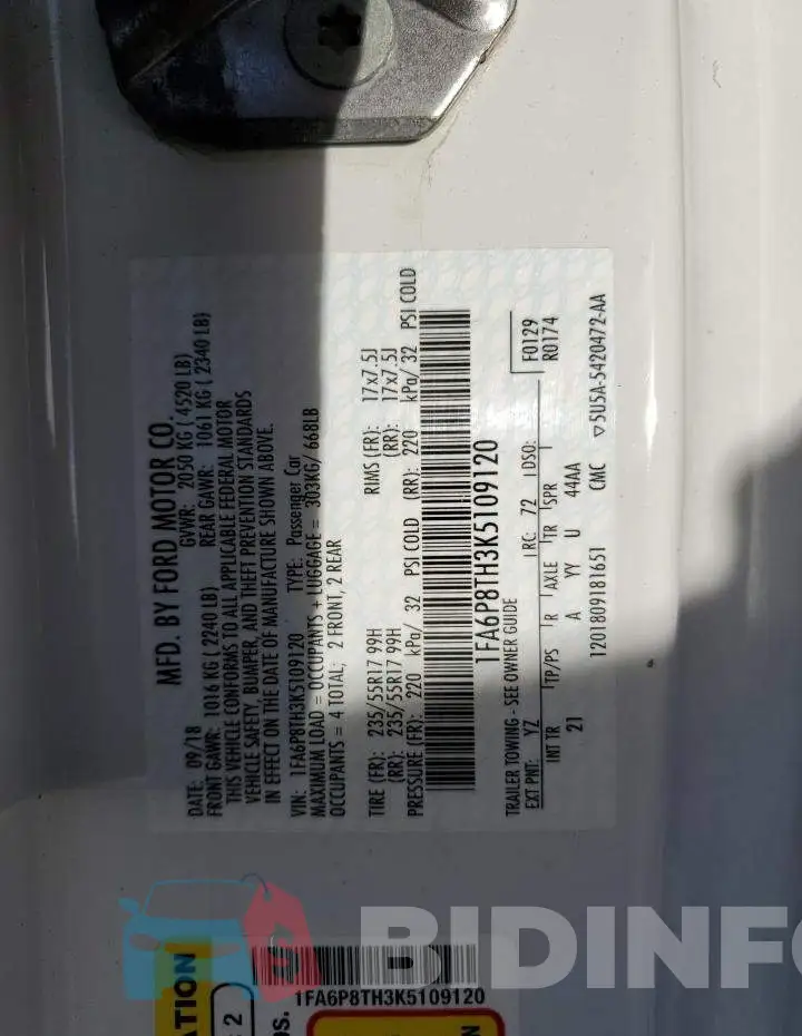 1FA6P8TH3K5109120 Photo# 12