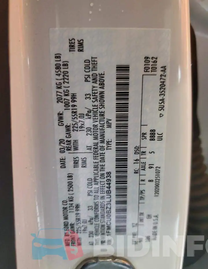1FMCU0BZ3LUB44938 Photo# 12