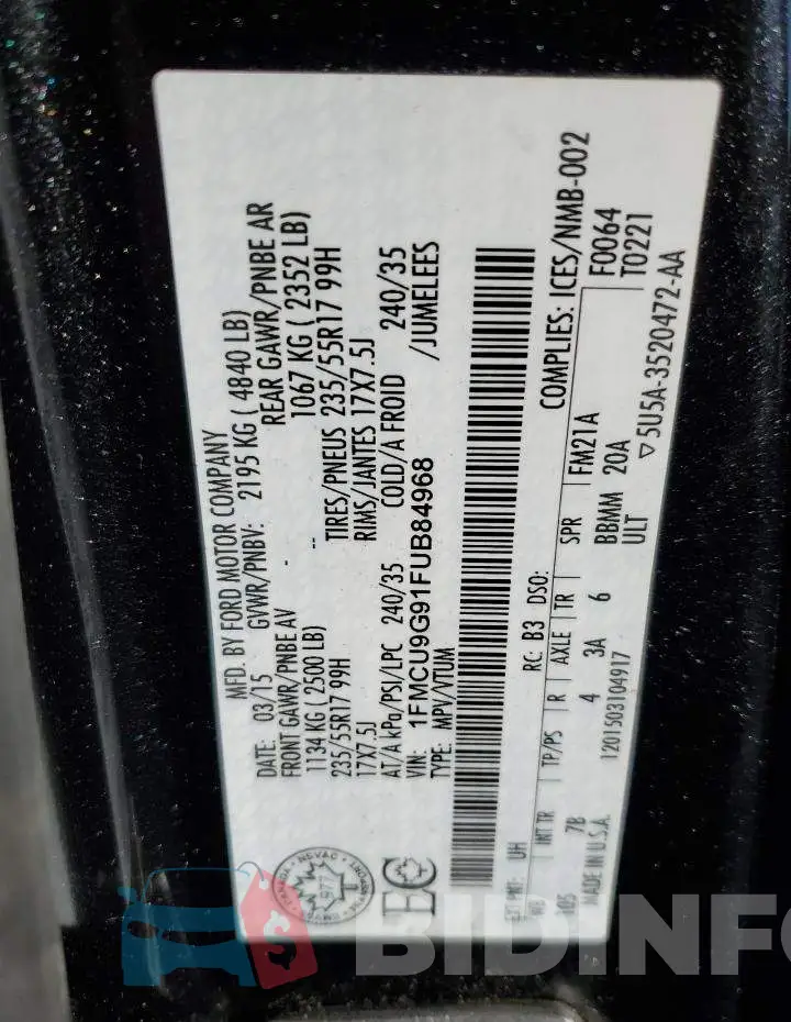 1FMCU9G91FUB84968 Photo# 14