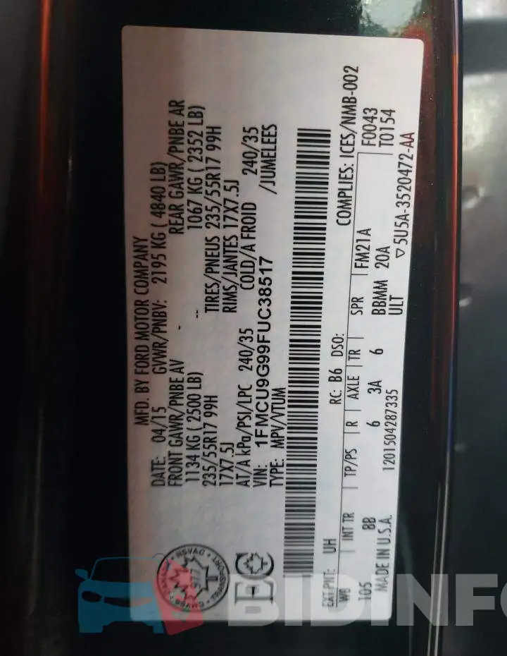1FMCU9G99FUC38517 Photo# 13
