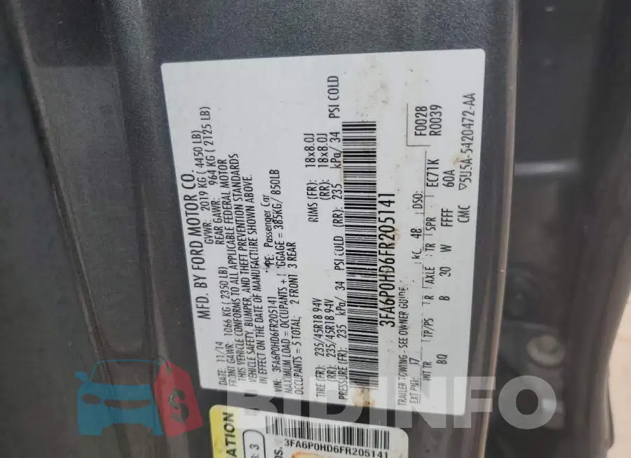 3FA6P0HD6FR205141 Photo# 12