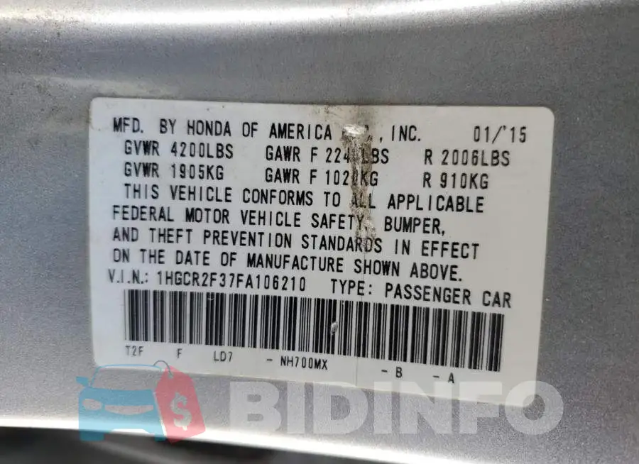 1HGCR2F37FA106210 Photo# 12