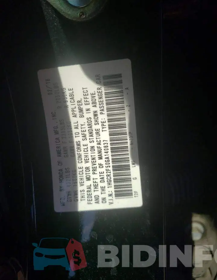1HGCR2F50GA140637 Photo# 12