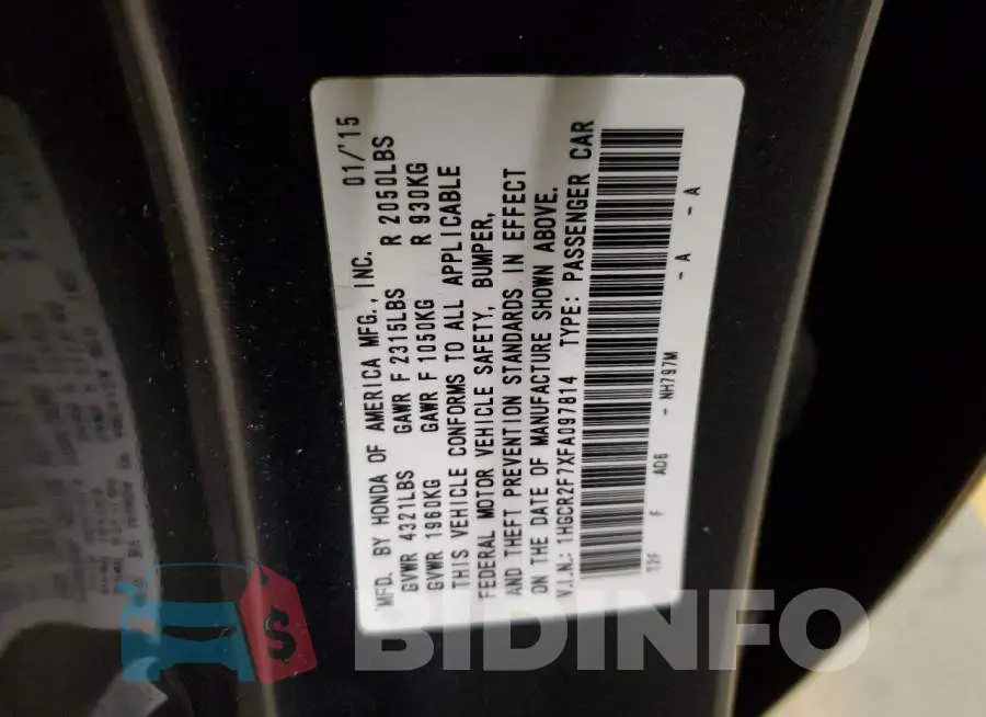 1HGCR2F7XFA097814 Photo# 12
