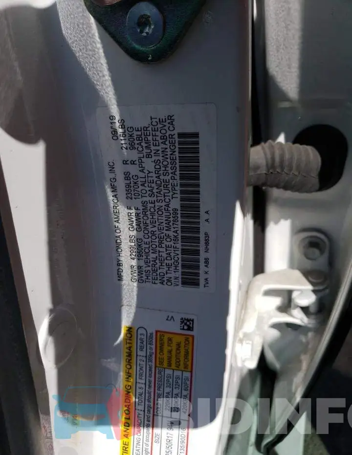 1HGCV1F16KA176599 Photo# 12