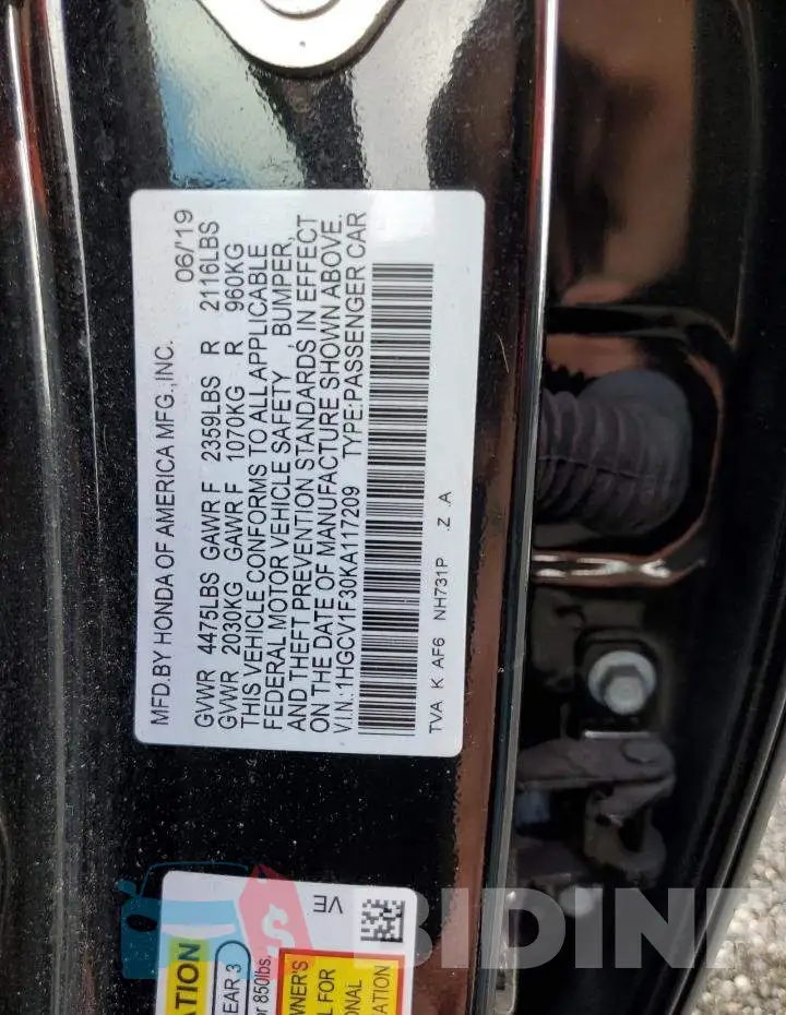 1HGCV1F30KA117209 Photo# 12