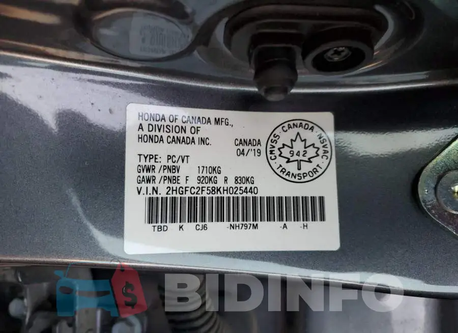 2HGFC2F58KH025440 Photo# 12