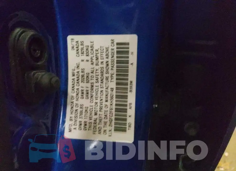 2HGFC2F61KH560148 Photo# 12
