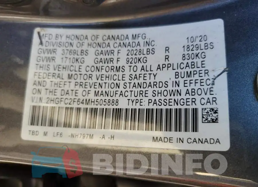 2HGFC2F64MH505888 Photo# 12