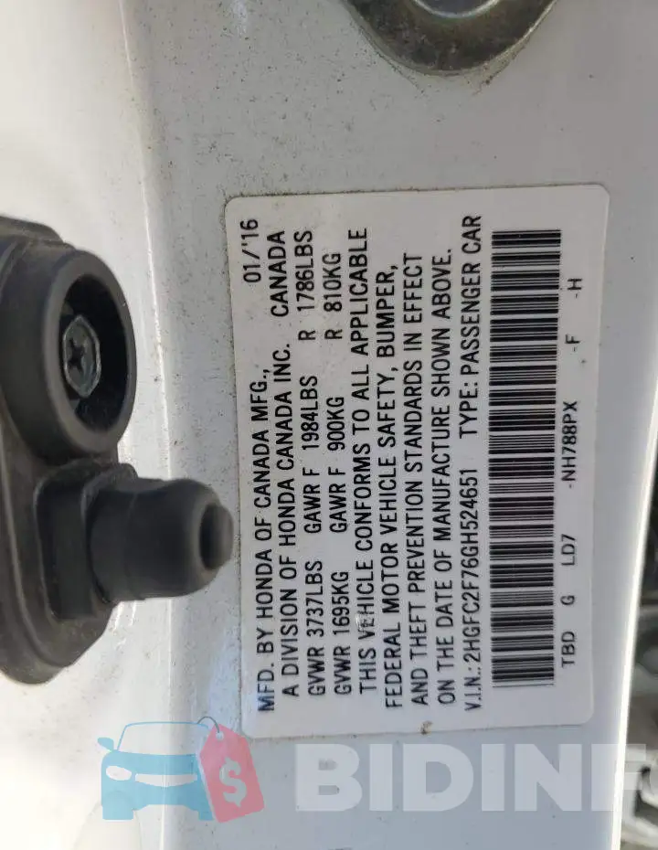 2HGFC2F76GH524651 Photo# 12
