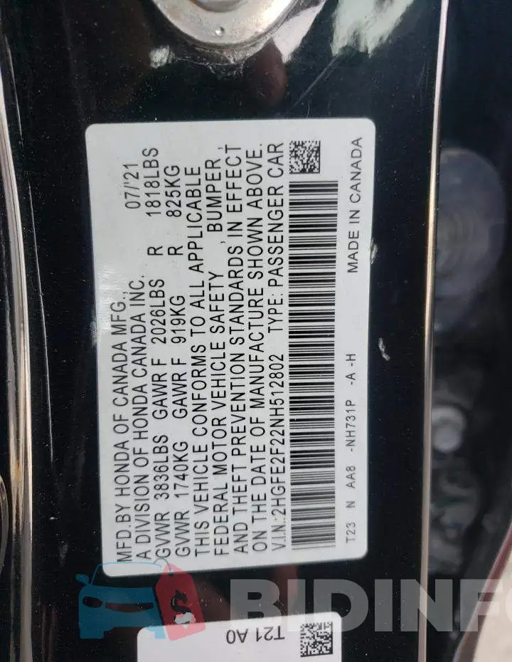 2HGFE2F22NH512802 Photo# 12