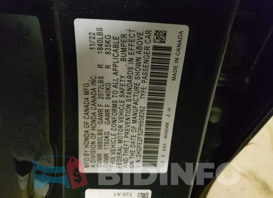 2HGFE2F52PH508262 Photo# 12