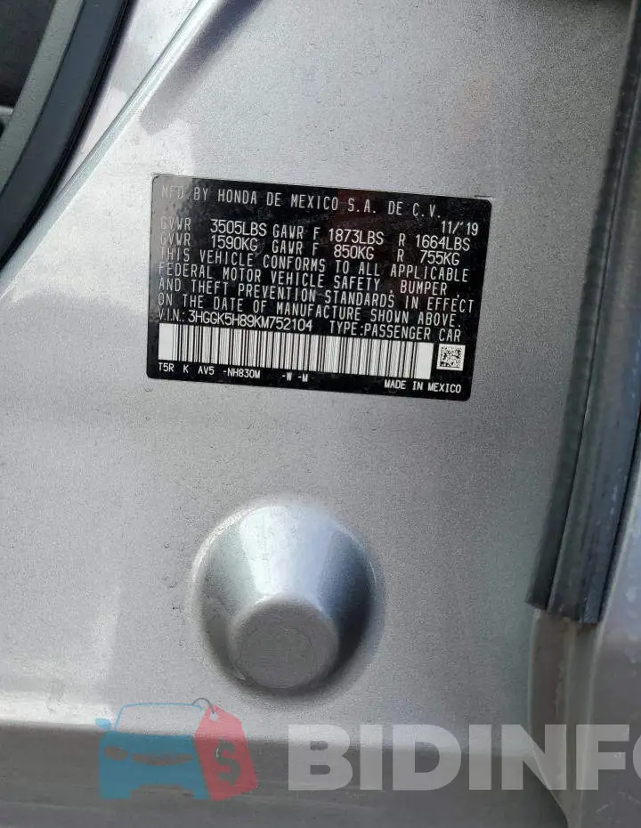 3HGGK5H89KM752104 Photo# 12