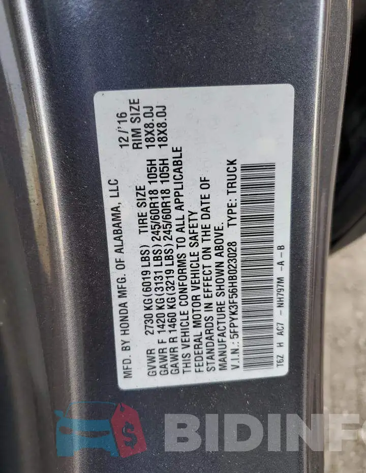 5FPYK3F56HB023028 Photo# 12