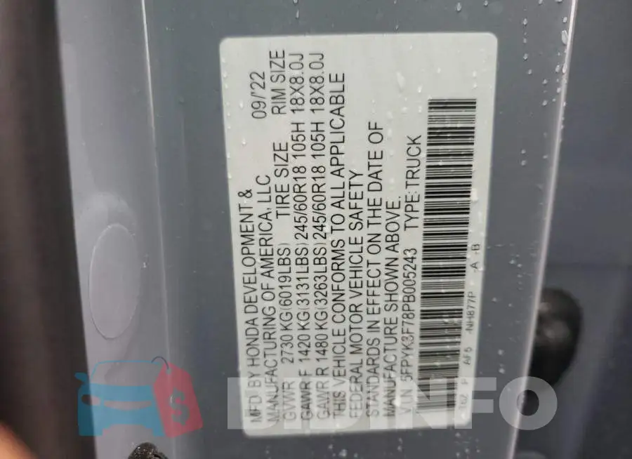 5FPYK3F78PB005243 Photo# 12