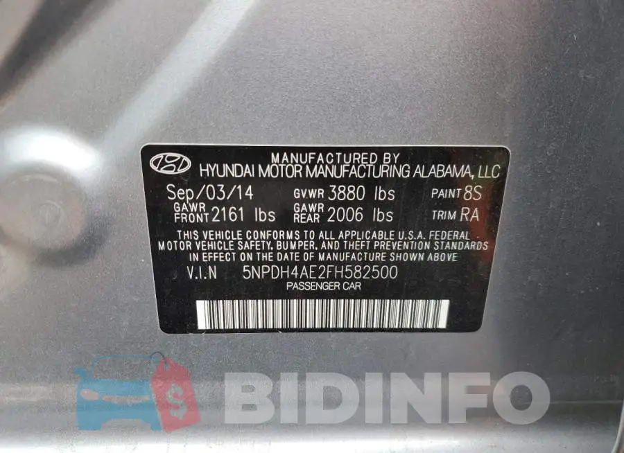 5NPDH4AE2FH582500 Photo# 12