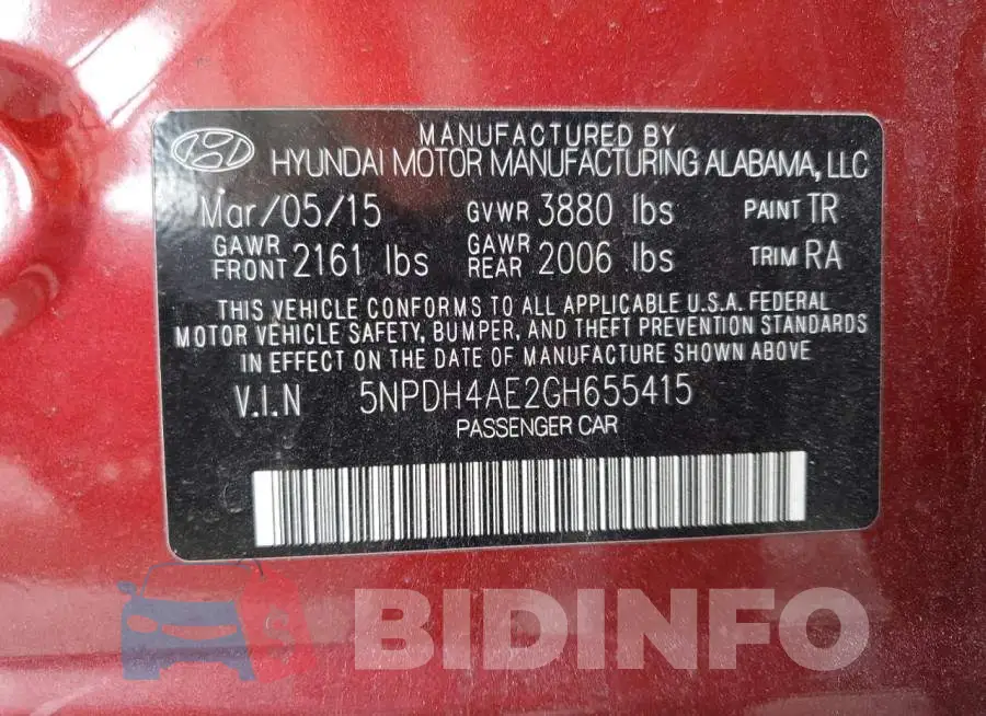 5NPDH4AE2GH655415 Photo# 12