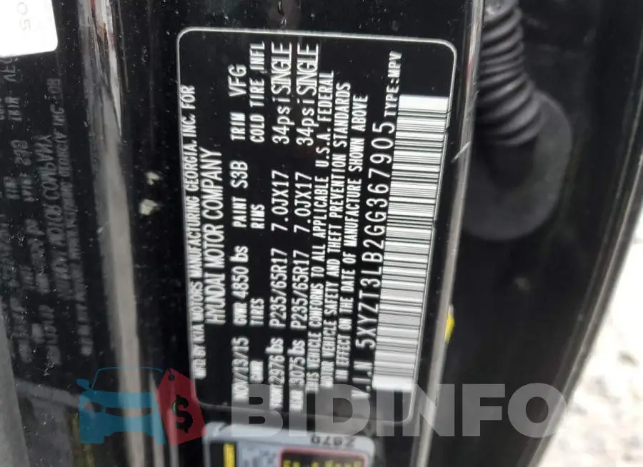 5XYZT3LB2GG367905 Photo# 13