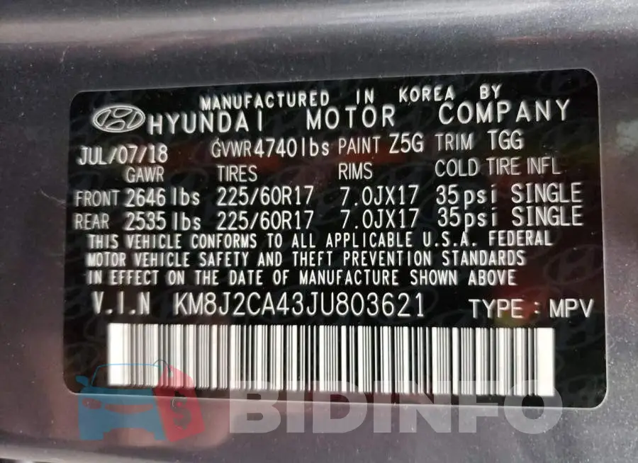 KM8J2CA43JU803621 Photo# 13