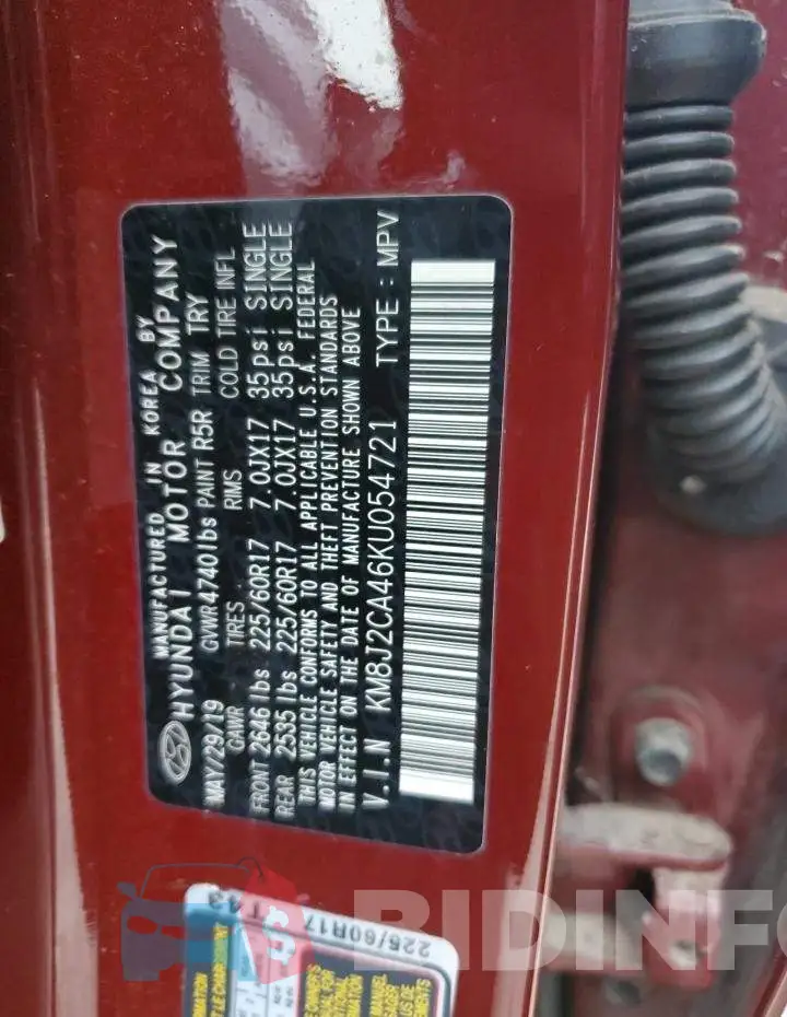 KM8J2CA46KU054721 Photo# 12