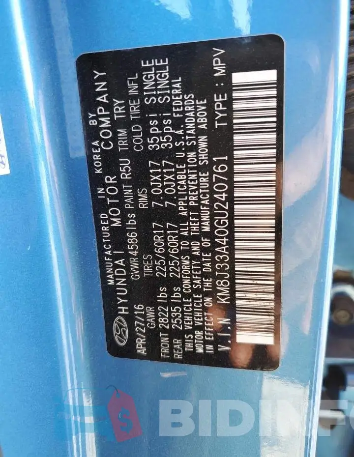 KM8J33A40GU240761 Photo# 14