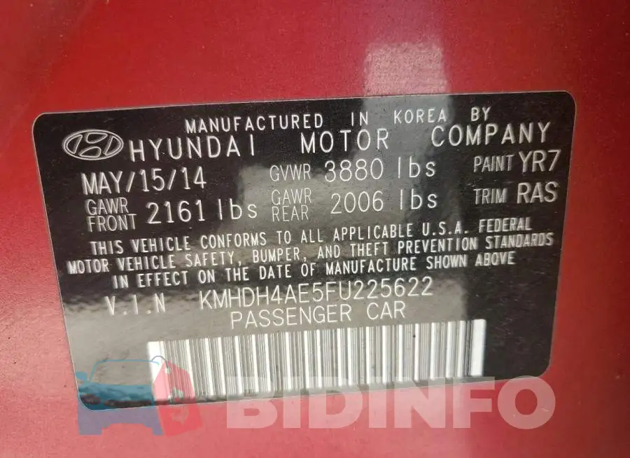 KMHDH4AE5FU225622 Photo# 13
