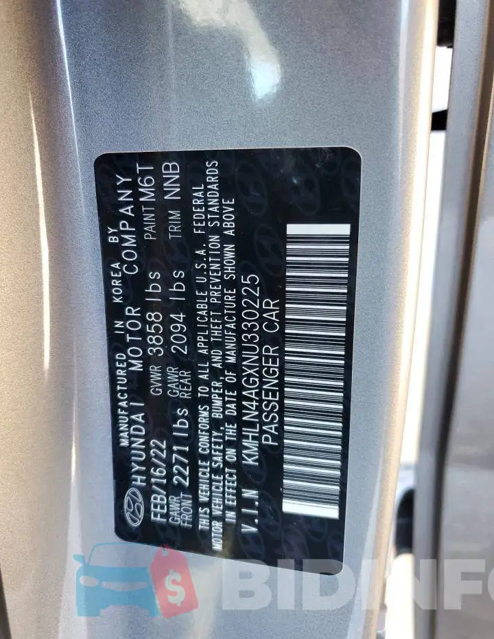 KMHLN4AGXNU330225 Photo# 12