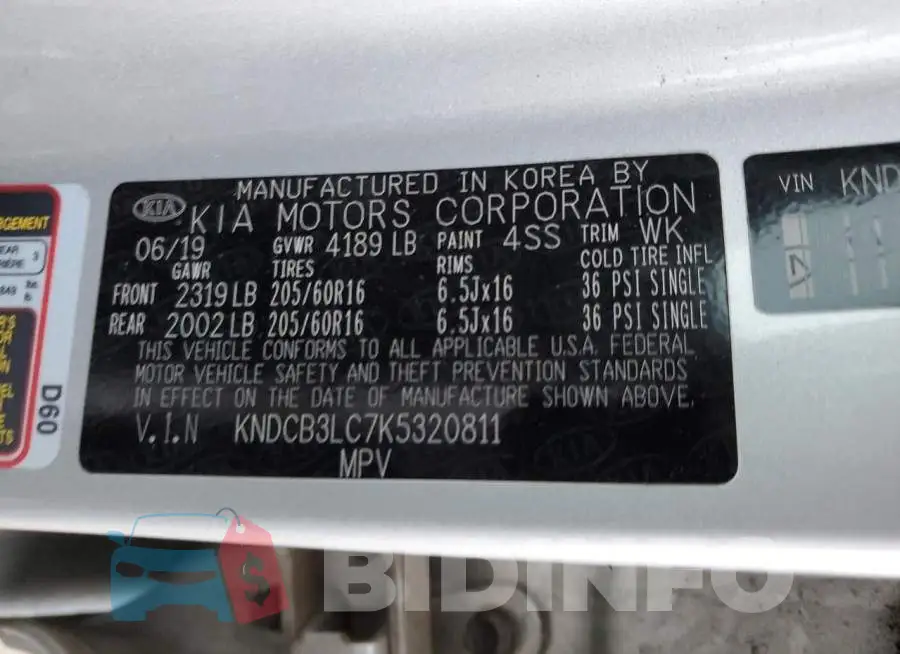 KNDCB3LC7K5320811 Photo# 13