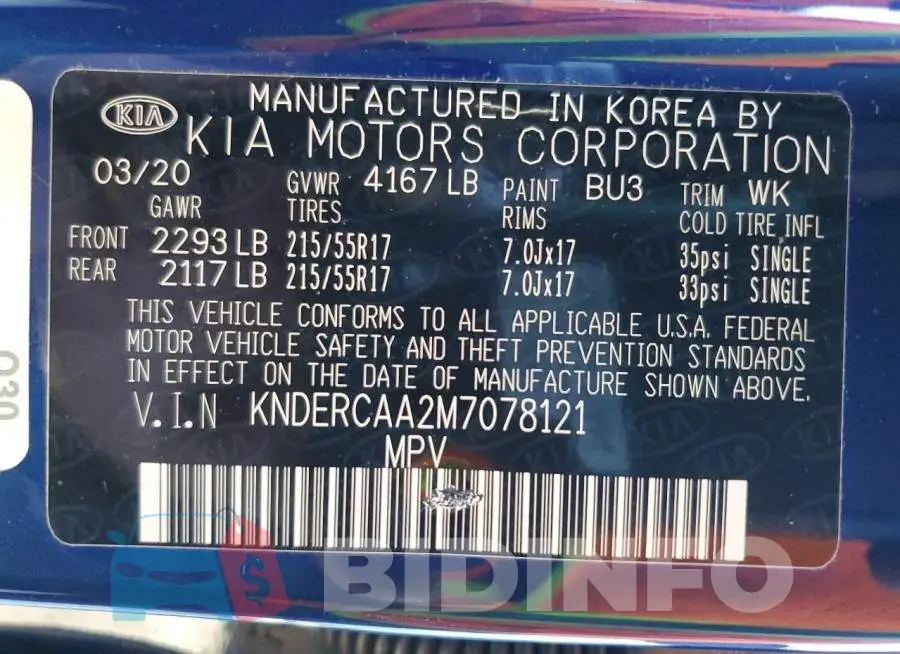 KNDERCAA2M7078121 Photo# 14