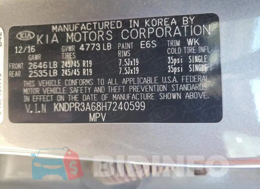 KNDPR3A68H7240599 Photo# 13