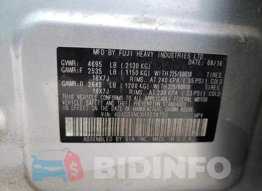 4S4BSANCXH3228752 Photo# 13