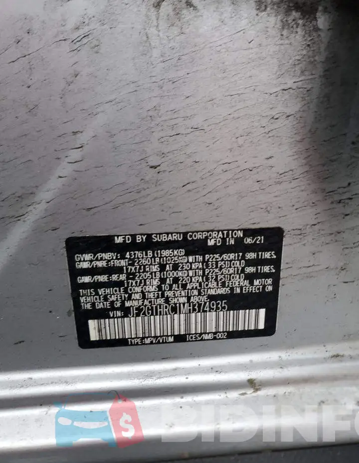 JF2GTHRC1MH374935 Photo# 12