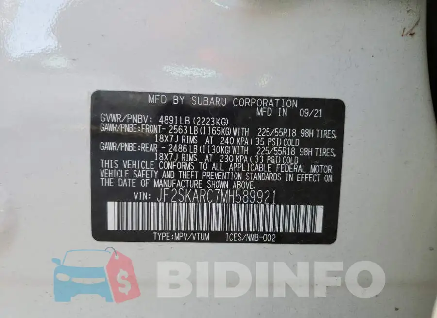 JF2SKARC7MH589921 Photo# 13