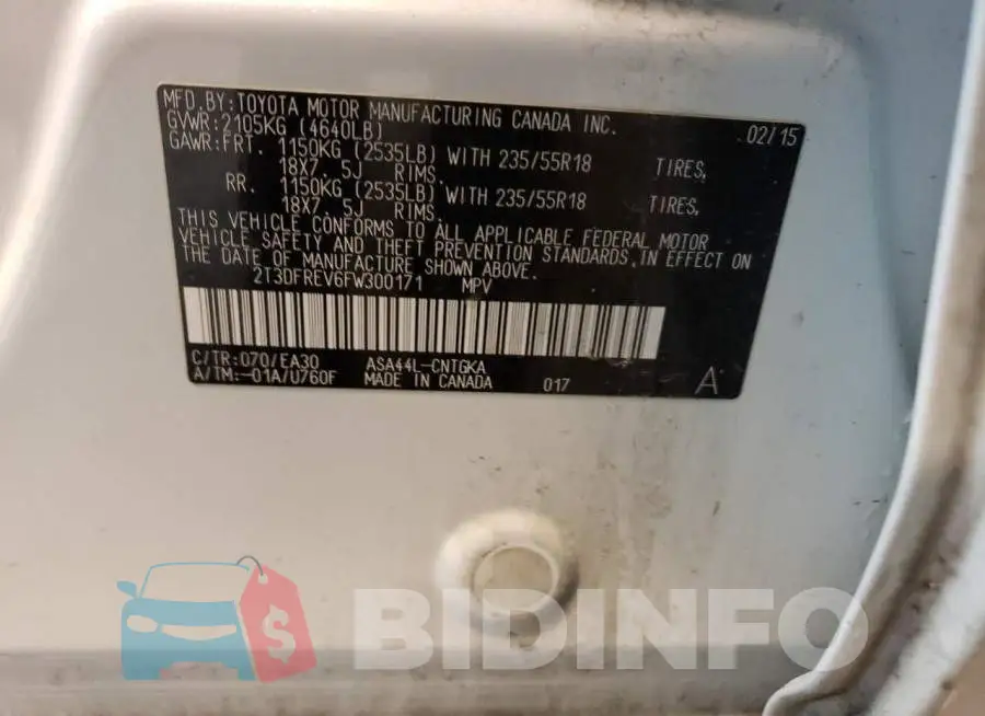 2T3DFREV6FW300171 Photo# 12