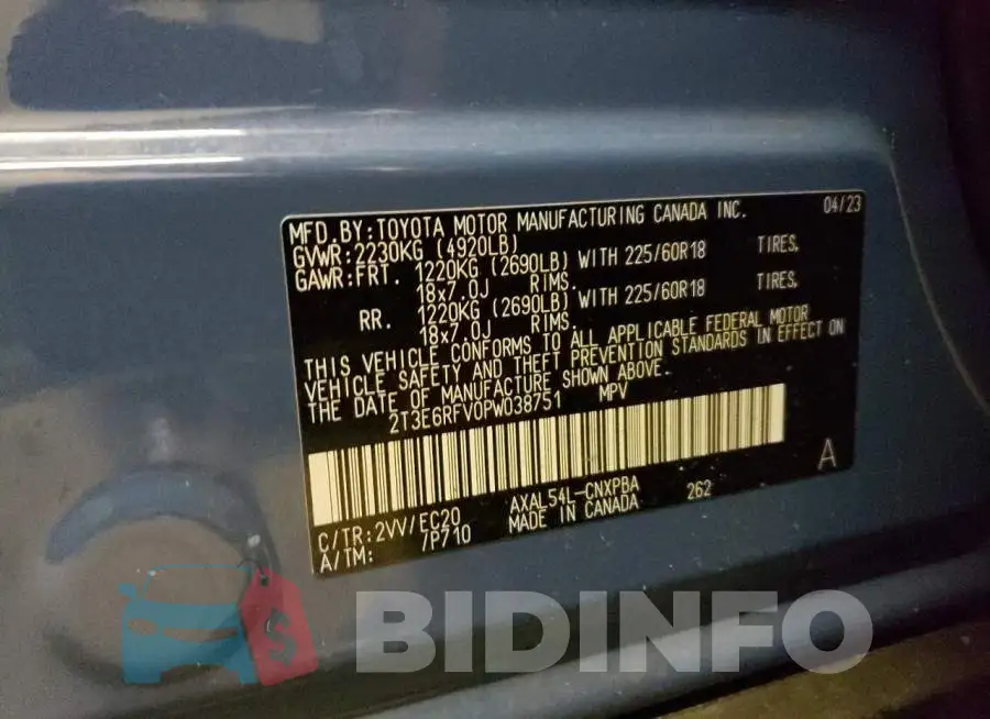 2T3E6RFV0PW038751 Photo# 12