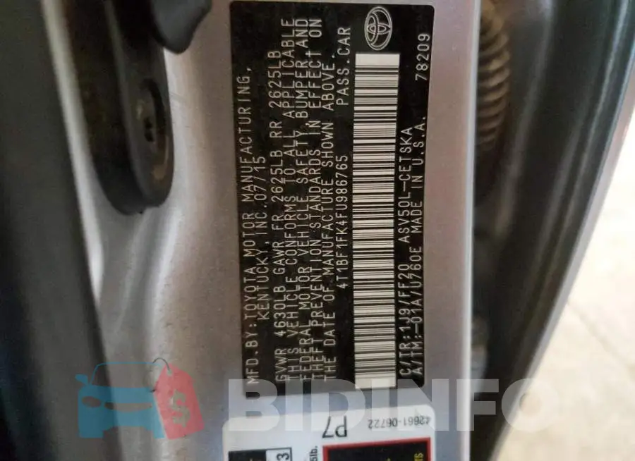 4T1BF1FK4FU986765 Photo# 12
