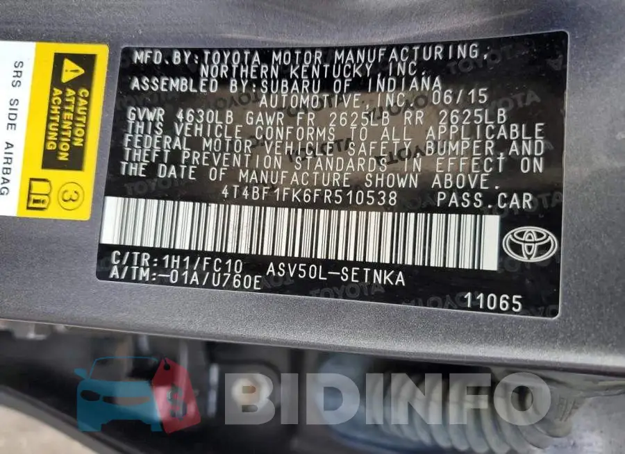 4T4BF1FK6FR510538 Photo# 13