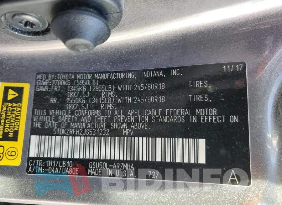 5TDKZRFH2JS531232 Photo# 12
