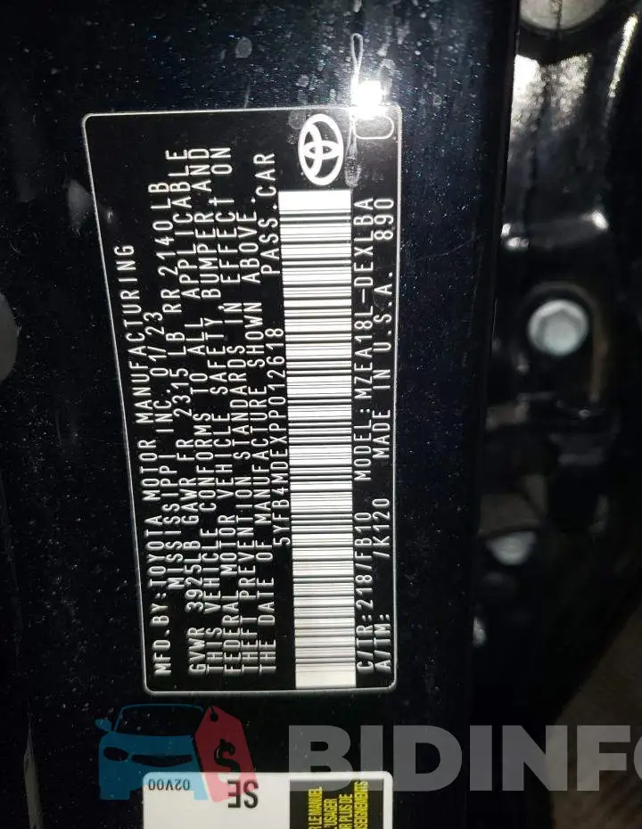 5YFB4MDEXPP012618 Photo# 12