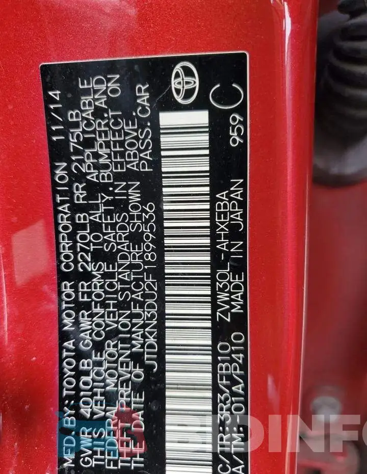 JTDKN3DU2F1899536 Photo# 12