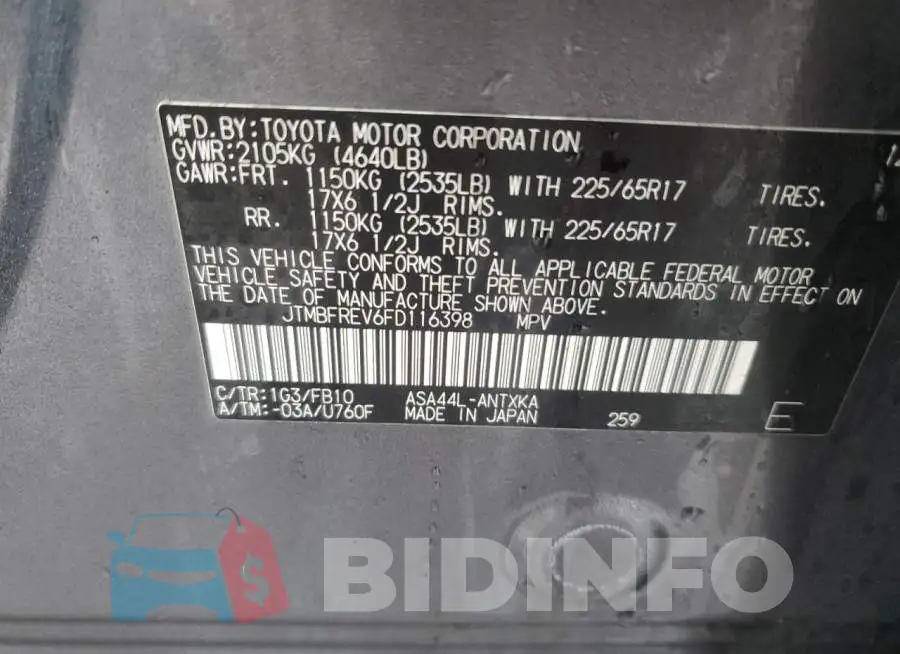 JTMBFREV6FD116398 Photo# 12