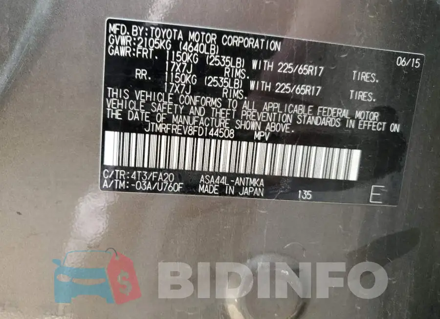 JTMRFREV8FD144508 Photo# 13